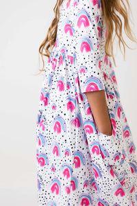 Good Vibes 3/4 Sleeve Pocket Twirl Dress
